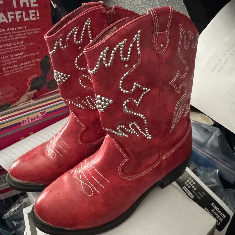 Red Western Cowboy Boots with Rhinestone Details